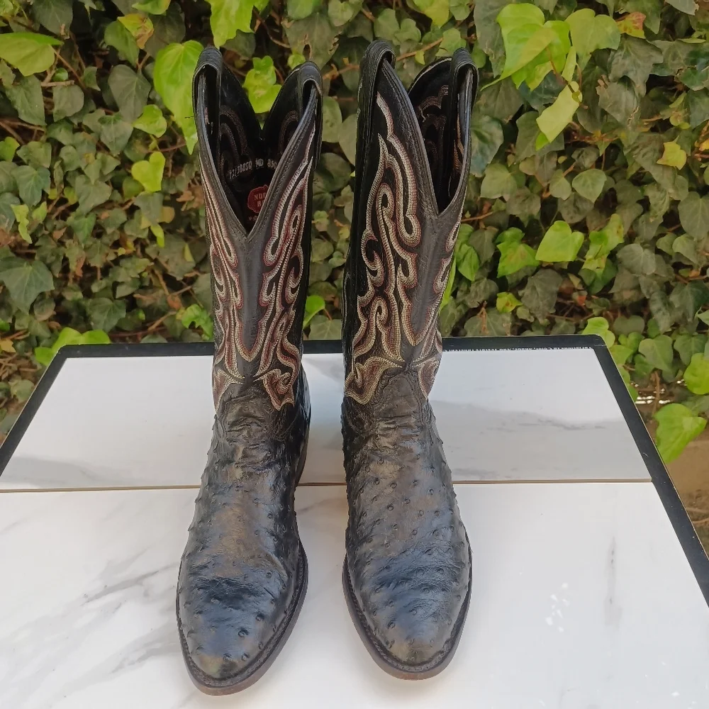 Nocona Full Quill Ostrich Western Boots Size 9.5 D Black/Red - Picture 2 of 12